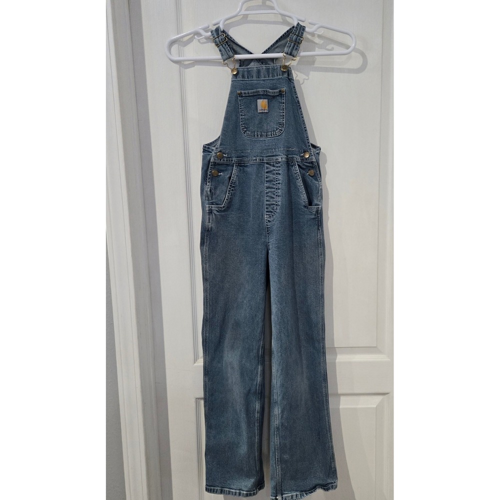 Carhartt Denim Overalls Girls Size 12 Blue Bibs OX9756-G Heart buttons